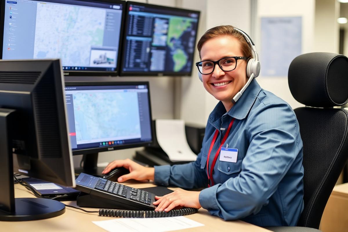 Vehicle shipping coordinator arranging a transport route at a dispatch desk